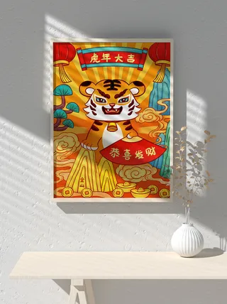 2022新年可爱卡通虎年国潮风海报