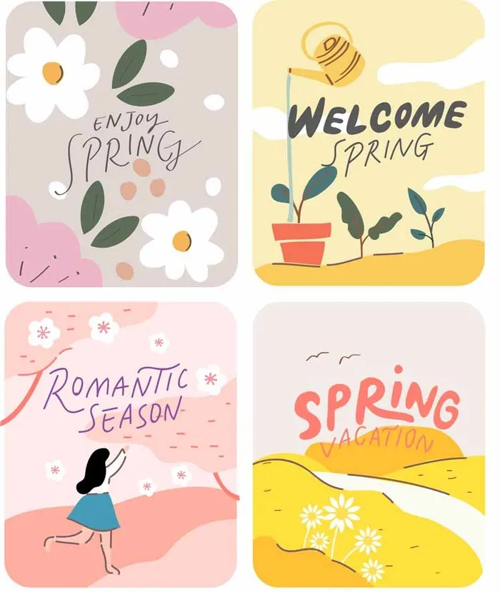 春天插画ai矢量模版下载