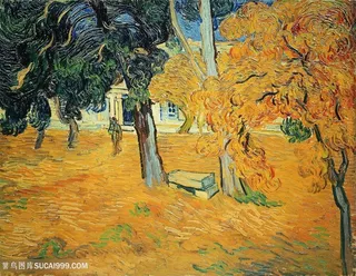 梵高树林落叶抽象油画图片世界名画