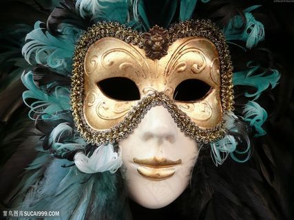 奇异面具-金色花纹白色面具特写