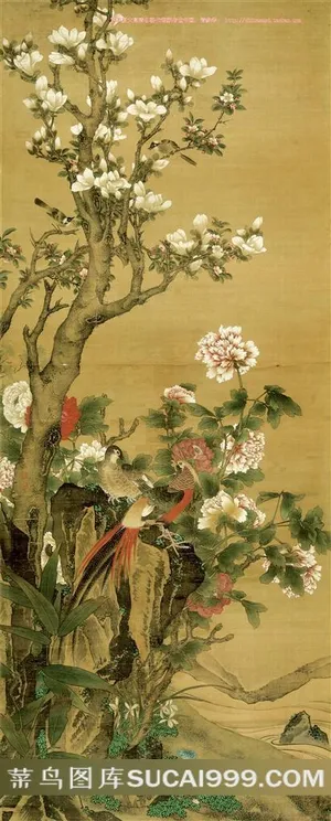 清 胡湄 玉堂富贵绢166×88 清 胡湄 玉堂富贵绢166×88