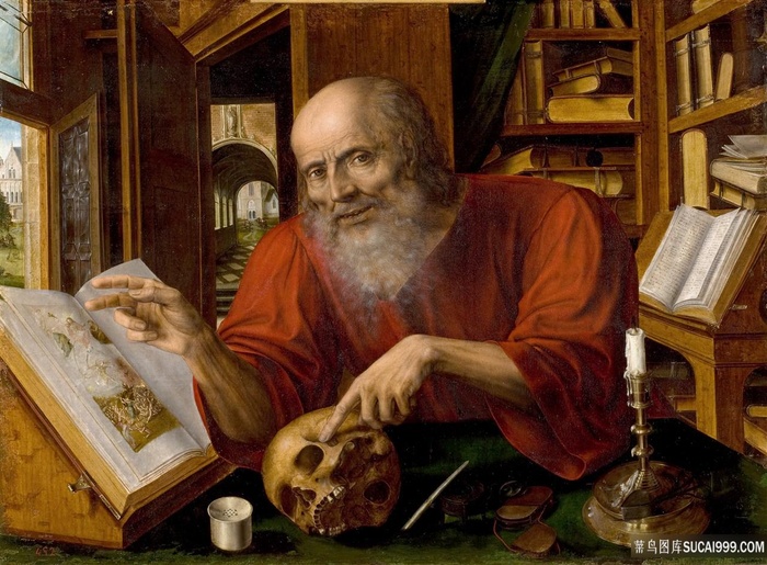 白胡须老人书房油画装饰画