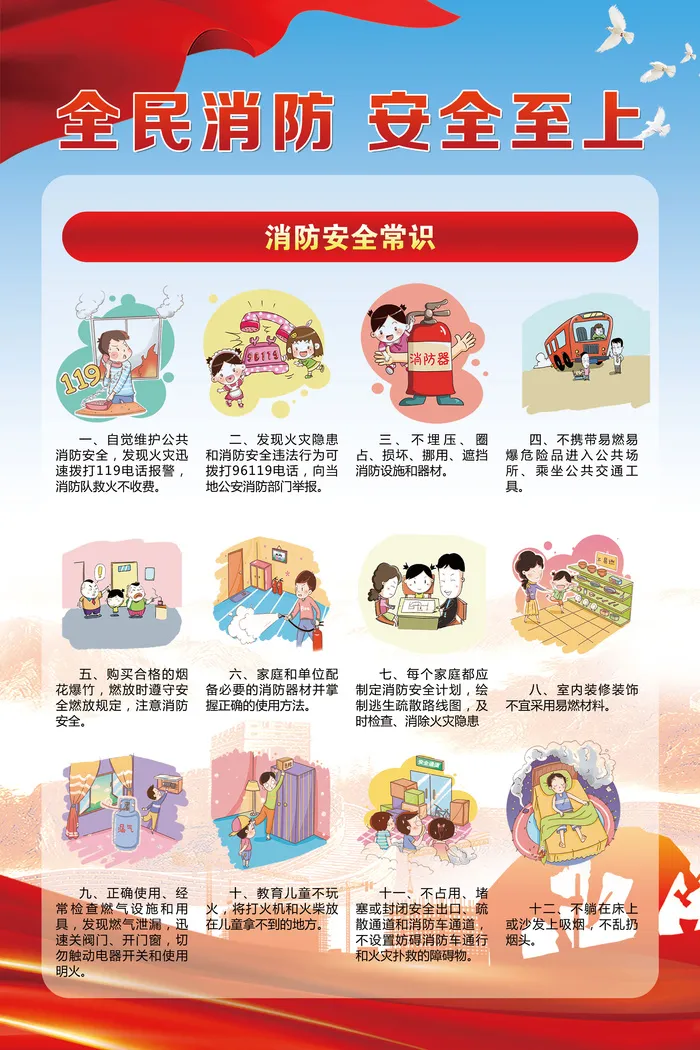 消防日消防安全知识宣传公益海报psd模版下载