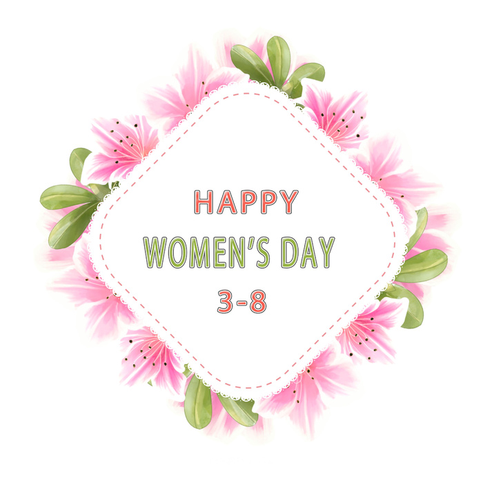 手绘妇女节粉色花卉挂画