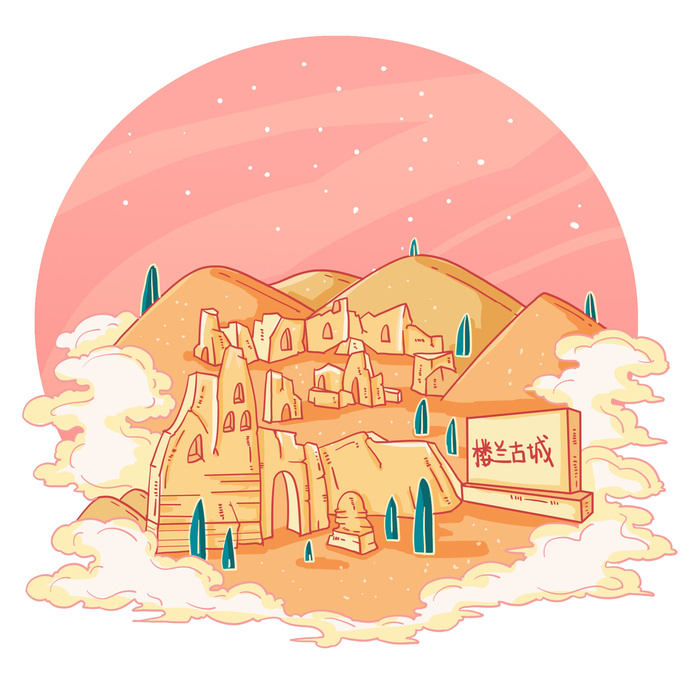 国潮风旅游建筑城市地标景区北京上海插图插画元素素材设计模板