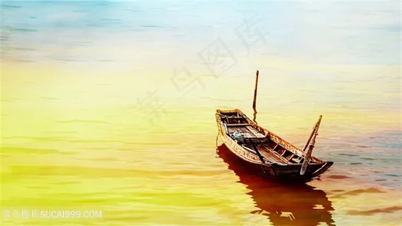 金色海洋上停泊的小舟摄影图片 金色海洋上停泊的小舟摄影图片