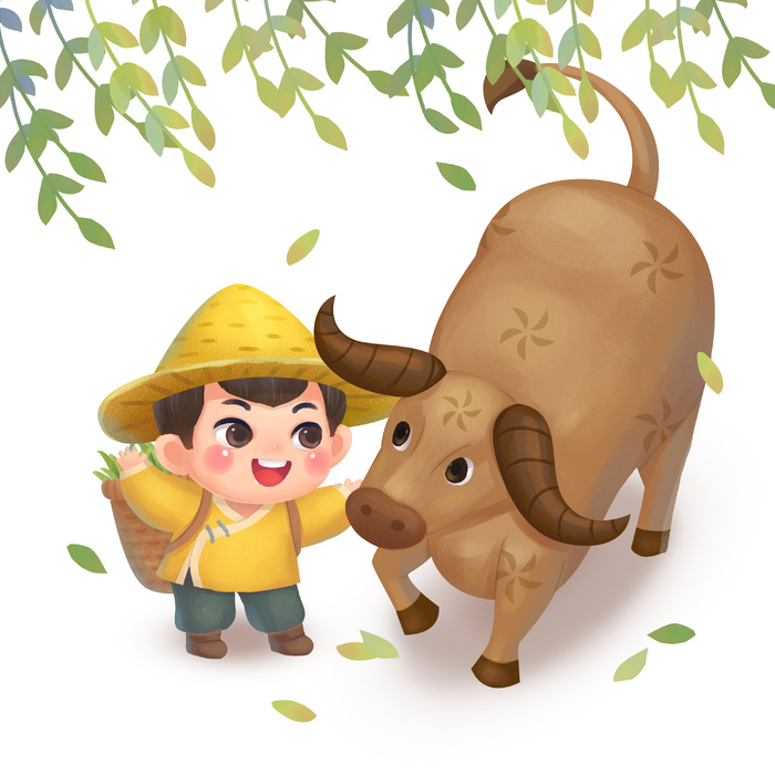 清明清明节可爱牧童和牛