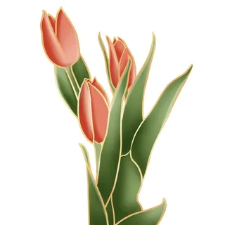 国潮风立体浮雕金边手绘花朵花卉PSD设计PNG免扣图片元素素材