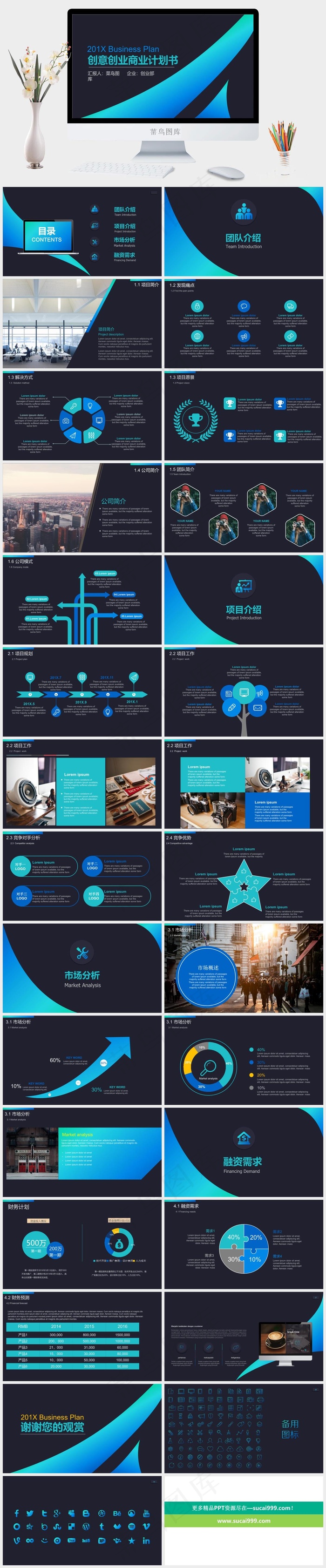 欧美蓝色商务酷炫商业计划书PPT模板