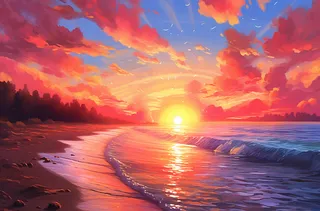 夕阳西下日落多云的天空洋溢着青春活力的风插画背景