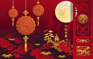 中秋节快乐手绘红色背景