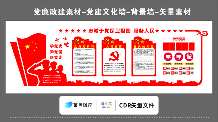 党建文化墙党建素材CDR预览图红色背景忠诚于党保卫祖国服务人民学党史