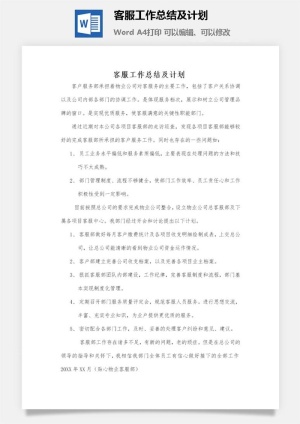 客服工作总结及计划word模板预览图