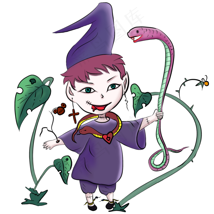 卡通万圣节手绘人物可爱小女孩