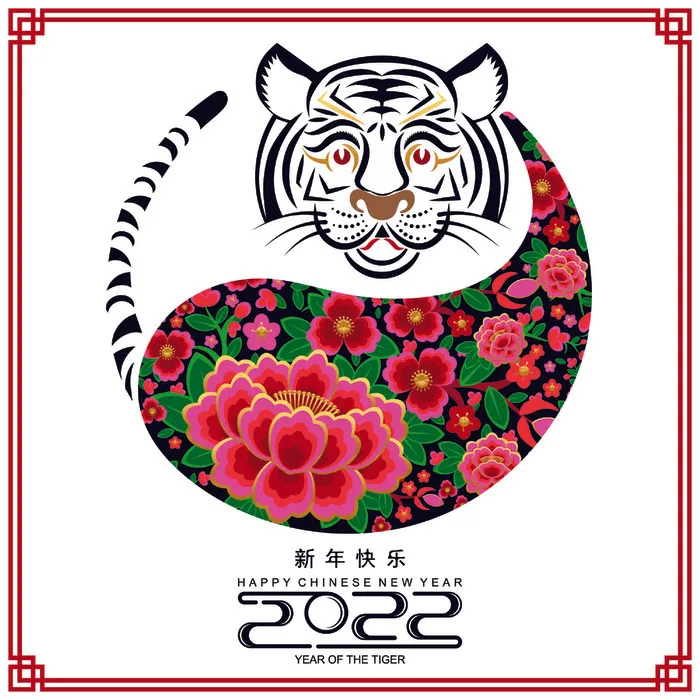 农历2022春节虎年新年快乐剪纸插画海报红色背景展板eps,ai矢量模版下载