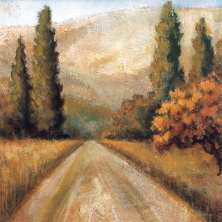 道路山林美景油画