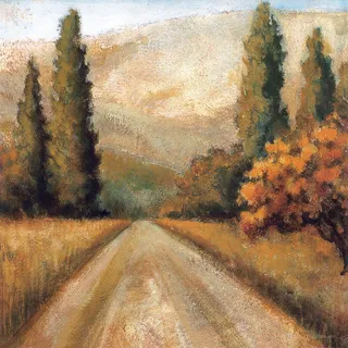 道路山林美景油画