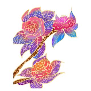 手绘国潮中国风古典牡丹花国花花卉装饰图案PSD设计素材