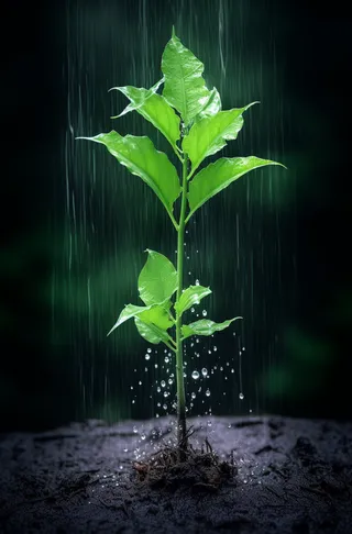春天雨水洒在嫩绿的幼苗上摄影图