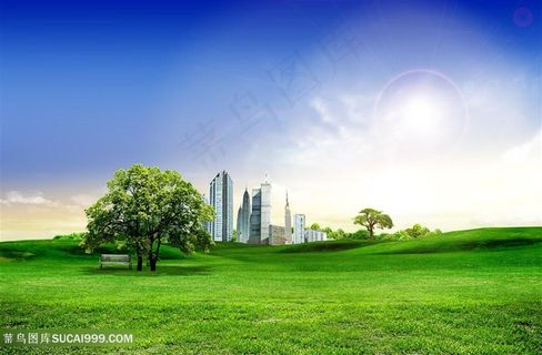草地建筑风景画 草地建筑风景画