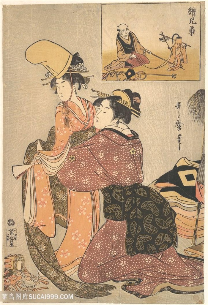 喜多川歌磨手绘日系美女装饰画