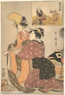 喜多川歌磨手绘日系美女装饰画