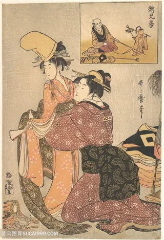 喜多川歌磨手绘日系美女装饰画