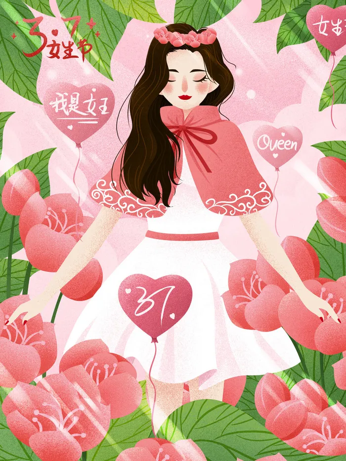 大气妇女节女神女王女生母亲节卡通手绘插图插画海报素材设计模板psd模版下载