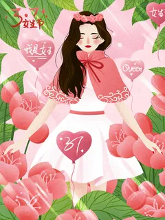 大气妇女节女神女王女生母亲节卡通手绘插图插画海报素材设计模板