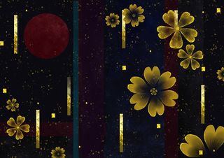 国潮鎏金复古烫金国风孔雀仙鹤装饰画素材PSD