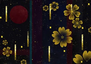 国潮鎏金复古烫金国风孔雀仙鹤装饰画素材PSD