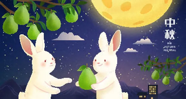 中秋节荷花蓝色背景