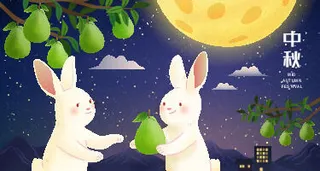 中秋节荷花蓝色背景