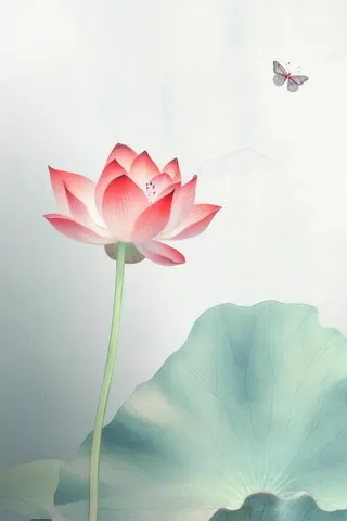 青色国风简约淡雅荷花背景