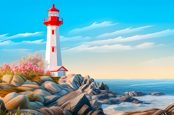 海边灯塔蓝色简约背景(3600x2400)