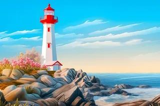 海边灯塔蓝色简约背景