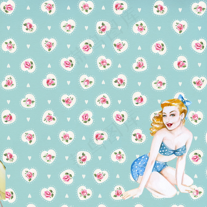动漫美少女花纹背景图片