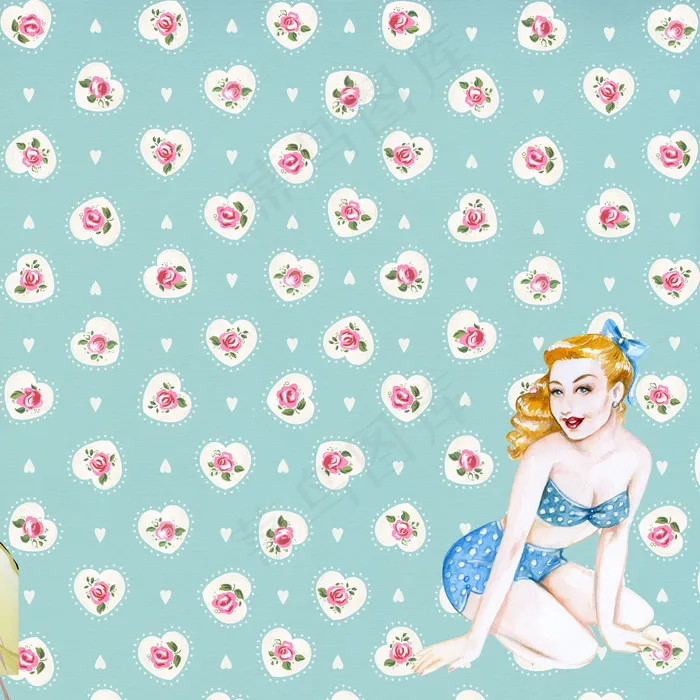 动漫美少女花纹背景图片