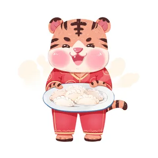 中国风2022虎年元旦新年卡通老虎形象装饰元素插画ps素材