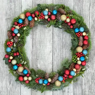 圣诞节红色金色蓝色圣诞球花环装饰(10)