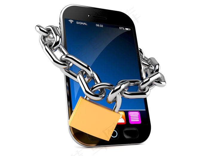 被铁链锁住的智能手机高清图片