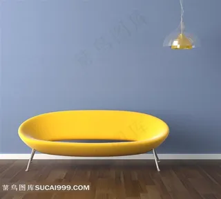 室内吊灯与黄沙发家居摄影高清图片