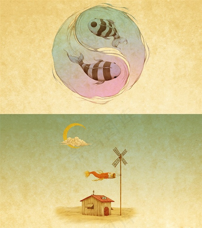 2张镜子现实绘本高清插画图