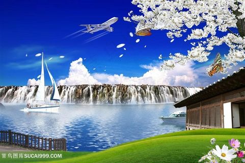 湖畔美景风景画韩式自然背景