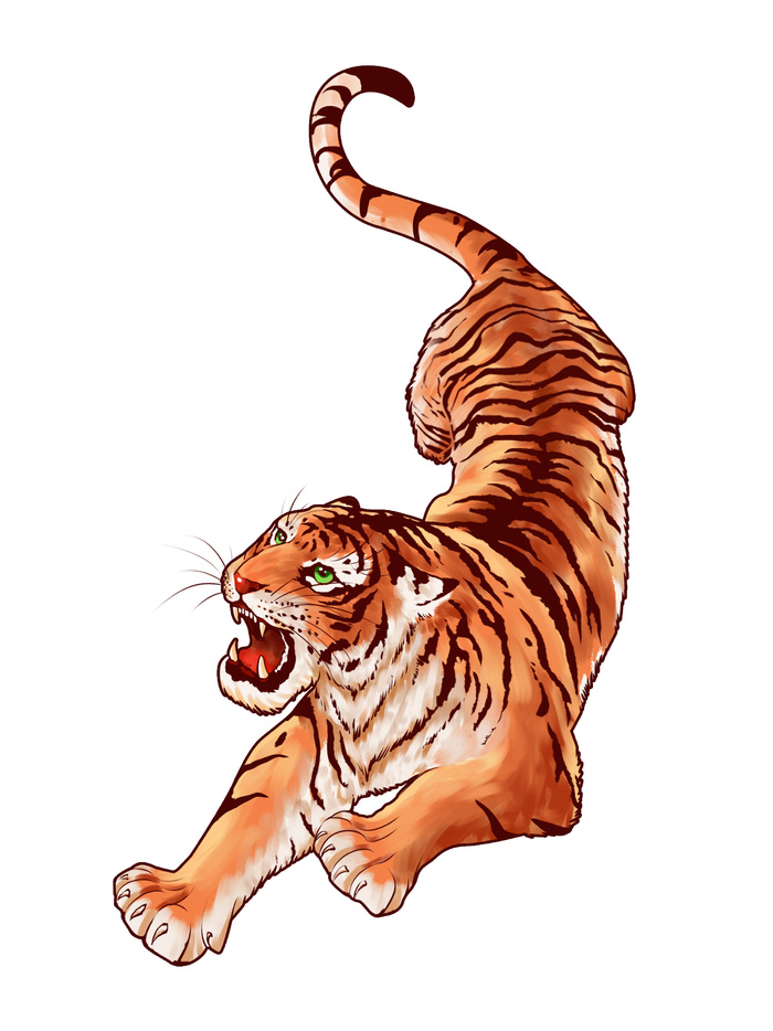 手绘国潮虎年卡通白虎老虎形象插画装饰元素PSD设计素材png免抠图