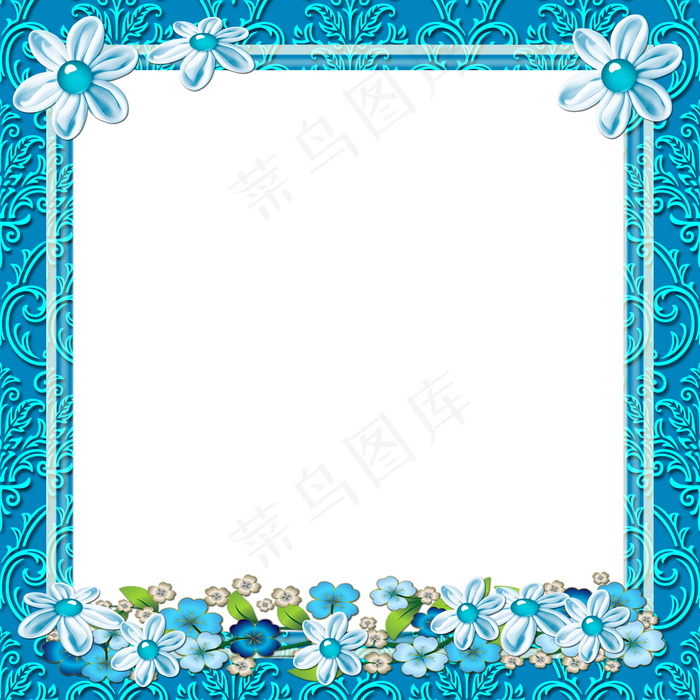 蓝色花边相框图片