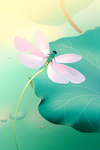 创新可爱粉色荷叶昆虫线条背景