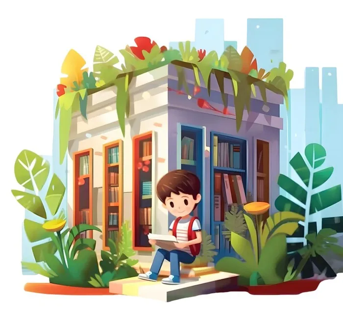 书店门口男孩免抠(1900x1814)