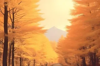 落日秋天树叶黄色山脉意境背景