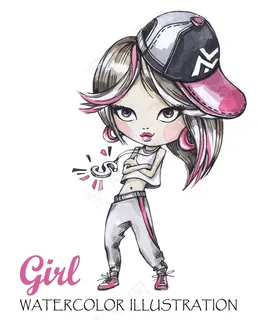 手绘时尚戴帽子的女孩高清图片